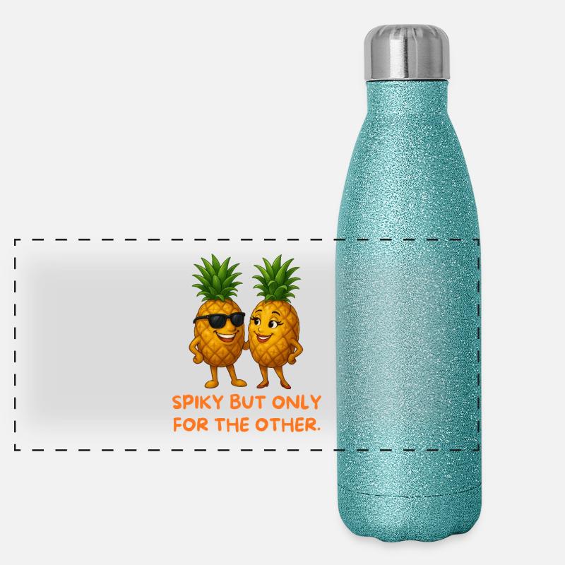 Ananas-Paar Spruch Design Panorama Glitzer Isolierflasche 500 ml