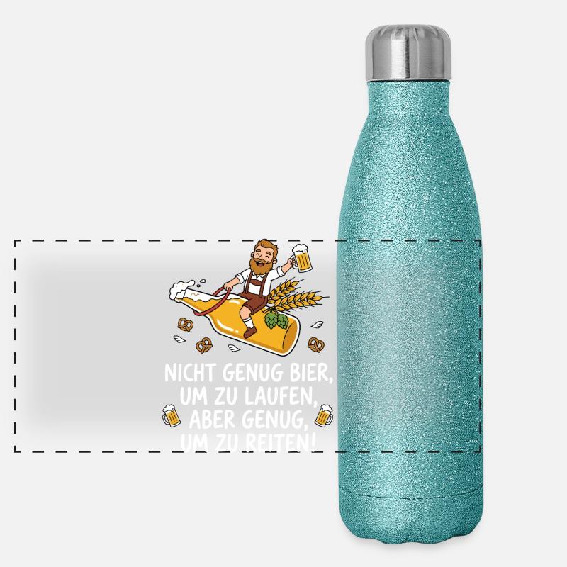Bier reiten Spruch lustig Panorama Glitzer Isolierflasche 500 ml