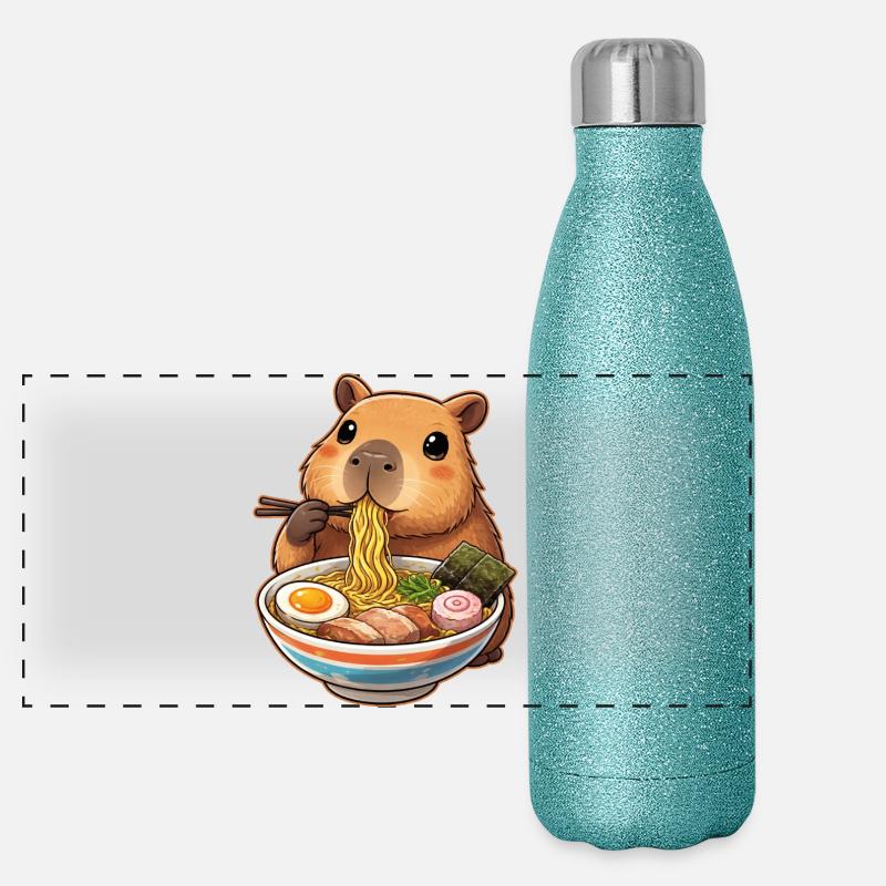 Capybara Eats Ramen Noodles Panoramic Glitter Thermal Bottle 500 ml