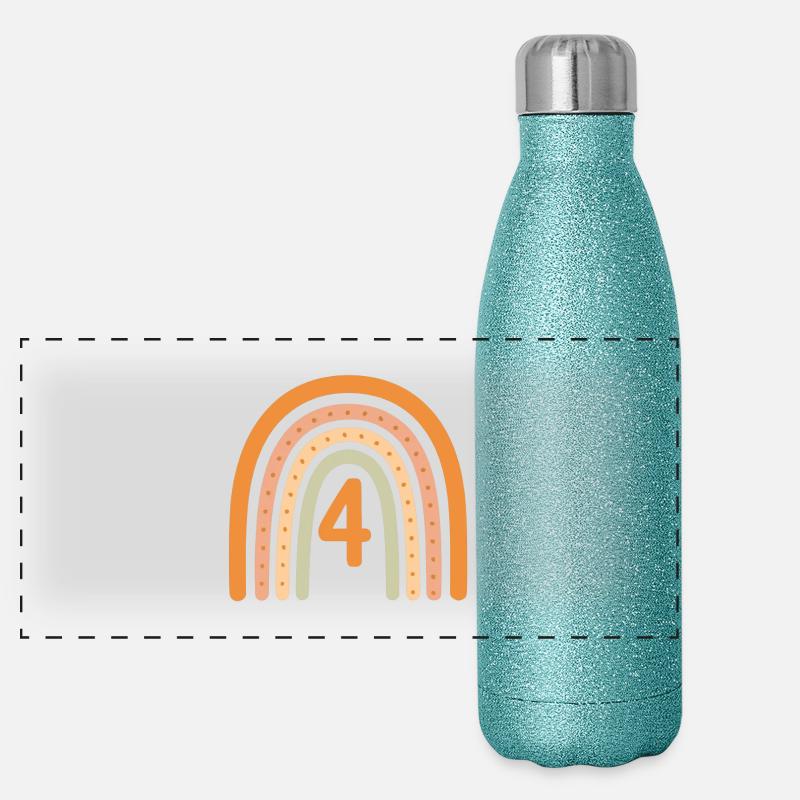 4. Vierter Geburtstag Regenbogen Panorama Glitzer Isolierflasche 500 ml