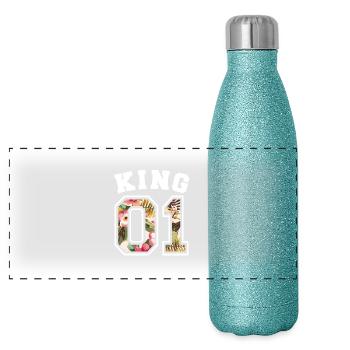 King 01 - Panoramic Glitter Thermal Bottle 500 ml - blue glitter - Front