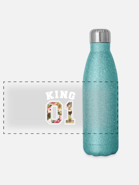 King 01 - Panorama Glitzer Isolierflasche 500 ml - Blau Glitzer - Vorne