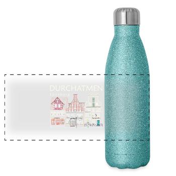 Lüneburg, Respirez profondément, Stintmarkt Allemagne - Gourde isotherme panoramique pailletée 500 ml - paillettes bleues - Devant