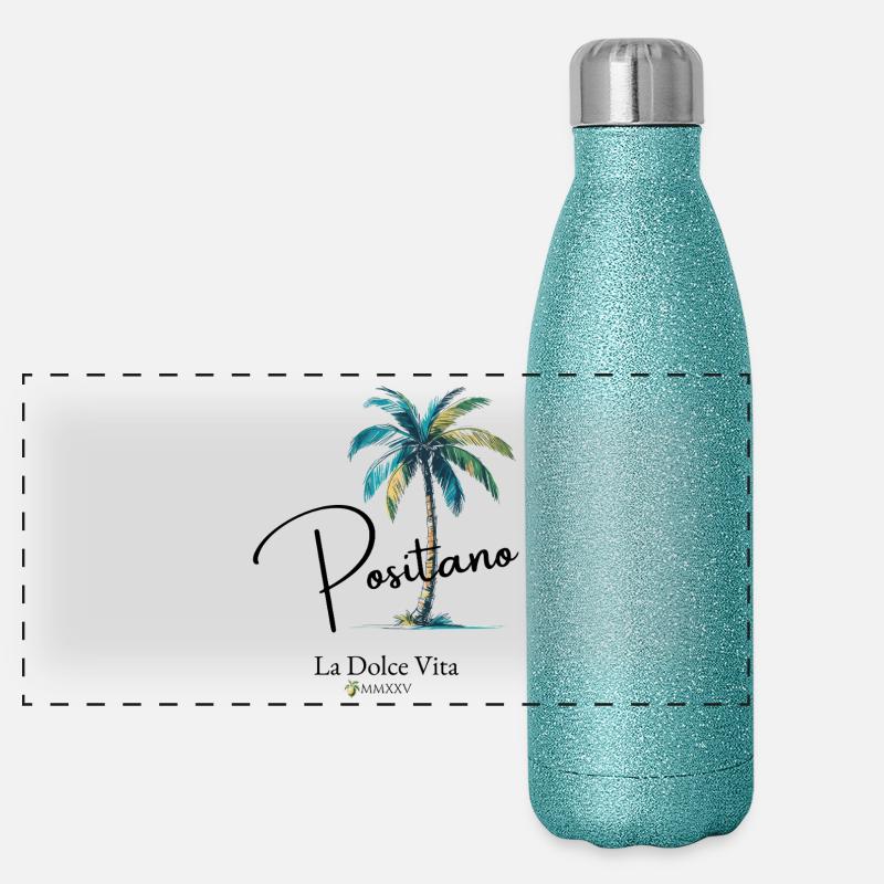 Positano Palmier Vacances Plage Lemon Summer Italia Gourde isotherme panoramique pailletée 500 ml