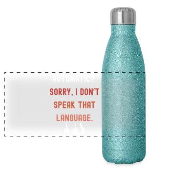 Manual gear shift design for real car fans - Panoramic Glitter Thermal Bottle 500 ml - blue glitter - Front