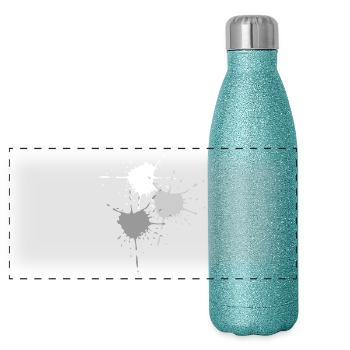 Art - Exploding color blots in gray - Panoramic Glitter Thermal Bottle 500 ml - blue glitter - Front