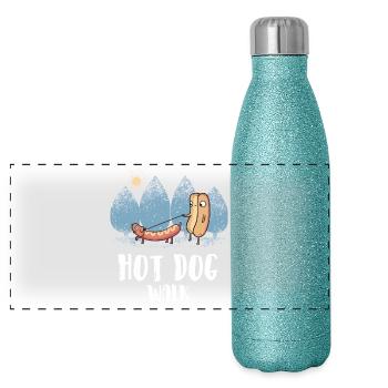 Hot dog funny funny Funny shirt gift birth - Panoramic Glitter Thermal Bottle 500 ml - blue glitter - Front