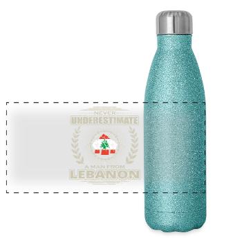Never Underestimate Man LEBANON png - Panoramic Glitter Thermal Bottle 500 ml - blue glitter - Front