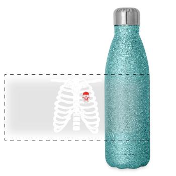 Heart skeleton heart love skull skull biker rock - Panoramic Glitter Thermal Bottle 500 ml - blue glitter - Front