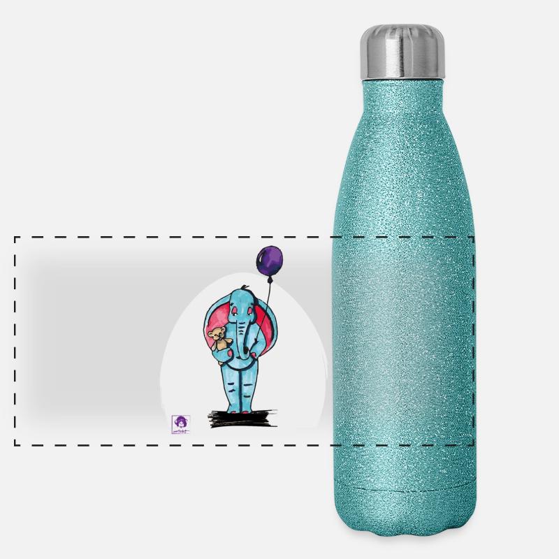 Elijah der Elefant - Panorama Glitzer Isolierflasche 500 ml - Blau Glitzer