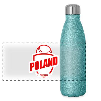 Fistball Poland Team World Cup gift - Panoramic Glitter Thermal Bottle 500 ml - blue glitter - Front