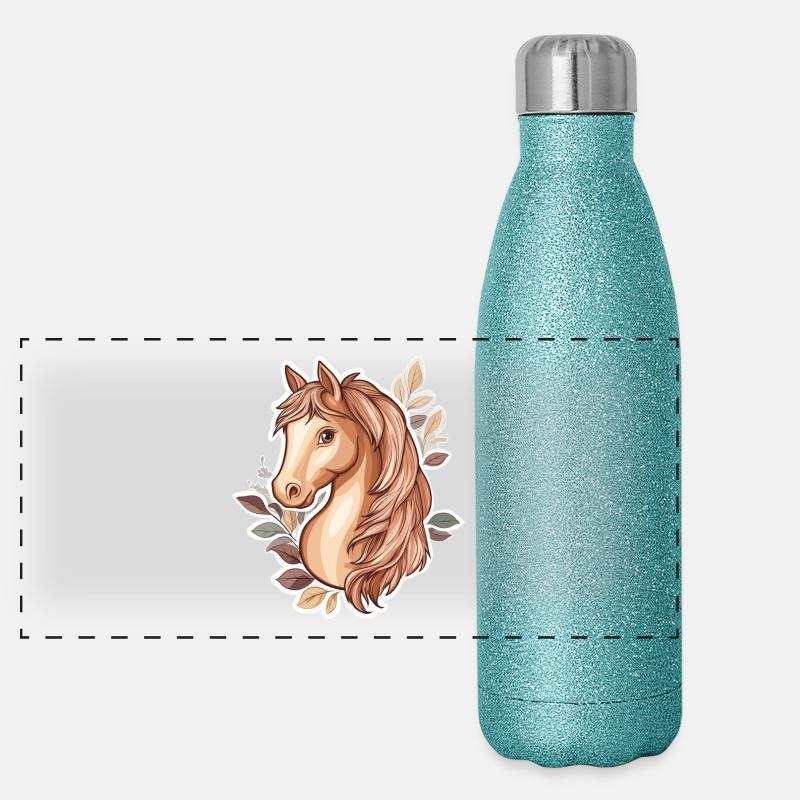 Pferd Herbstblätter Panorama Glitzer Isolierflasche 500 ml