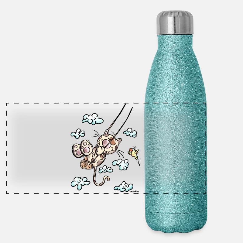 Kira die Katze - Panorama Glitzer Isolierflasche 500 ml - Blau Glitzer