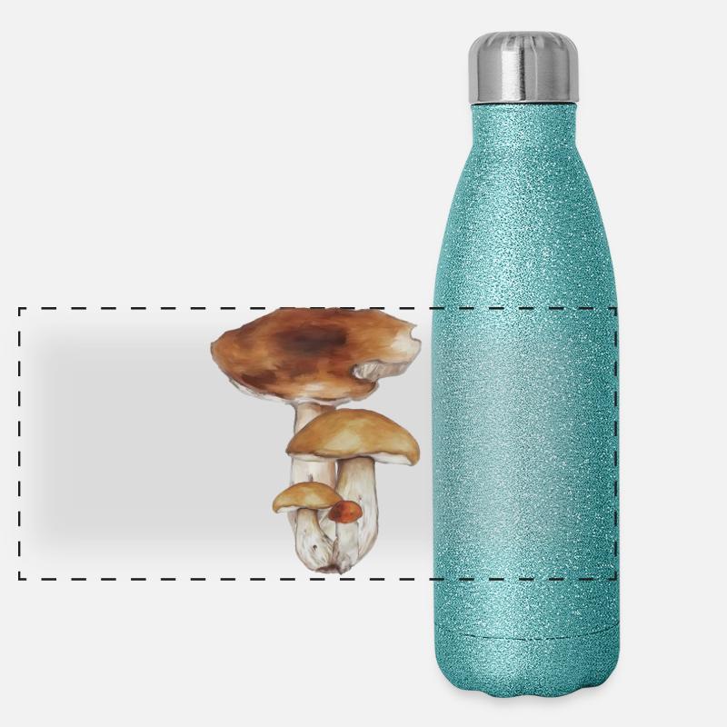 Forest Mushroom Watercolor Pattern Panoramic Glitter Thermal Bottle 500 ml