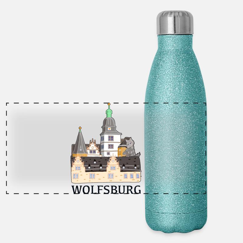 Wolfsburg, Schloss Panorama Glitzer Isolierflasche 500 ml