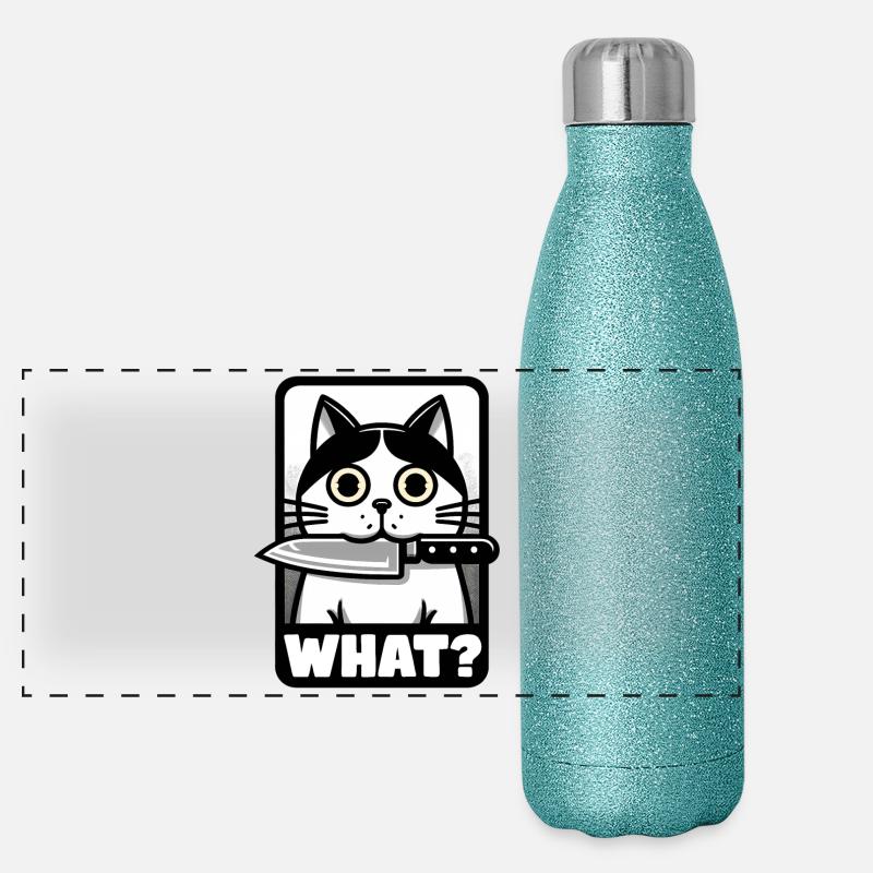 WAS? EINE KATZE MIT MESSER Panorama Glitzer Isolierflasche 500 ml