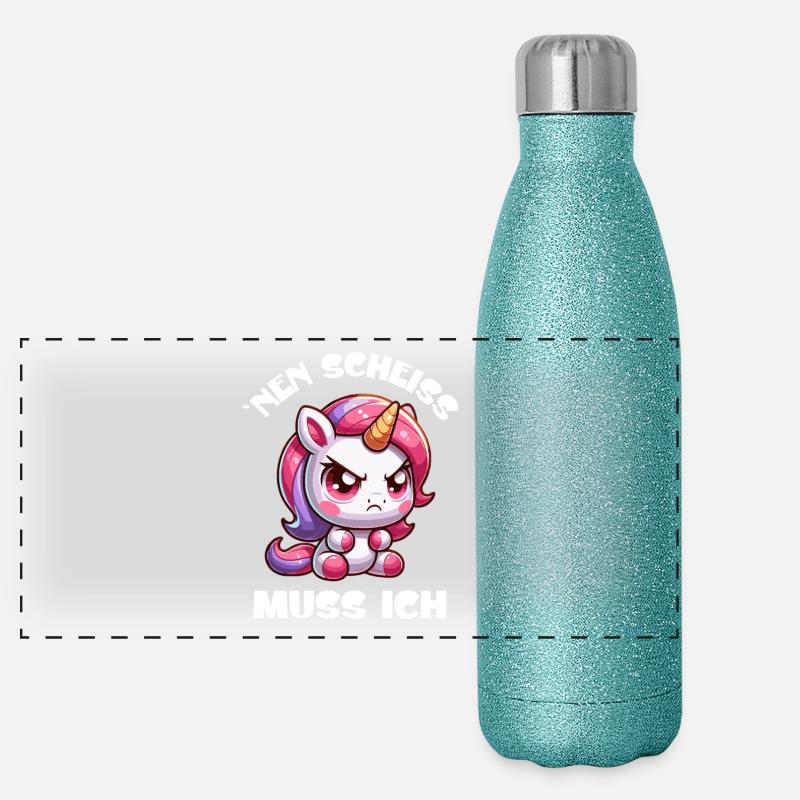 Wütendes Einhorn Chibi Motiv Panorama Glitzer Isolierflasche 500 ml
