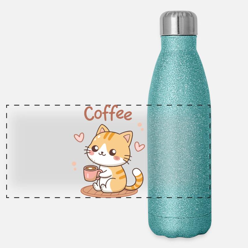 Katzenkaffee Kawaii Latte Panorama Glitzer Isolierflasche 500 ml