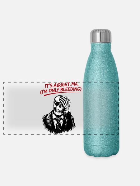 Skelett im Anzug mit rotem Text - Panorama Glitzer Isolierflasche 500 ml - Blau Glitzer