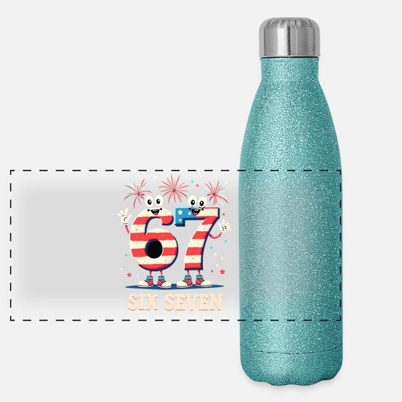 US Flag 67 Memes Six Seven Gourde isotherme panoramique pailletée 500 ml