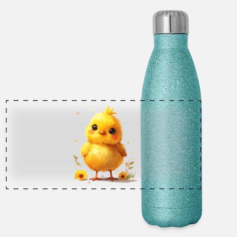 Cute chick suitable for spring Panoramic Glitter Thermal Bottle 500 ml