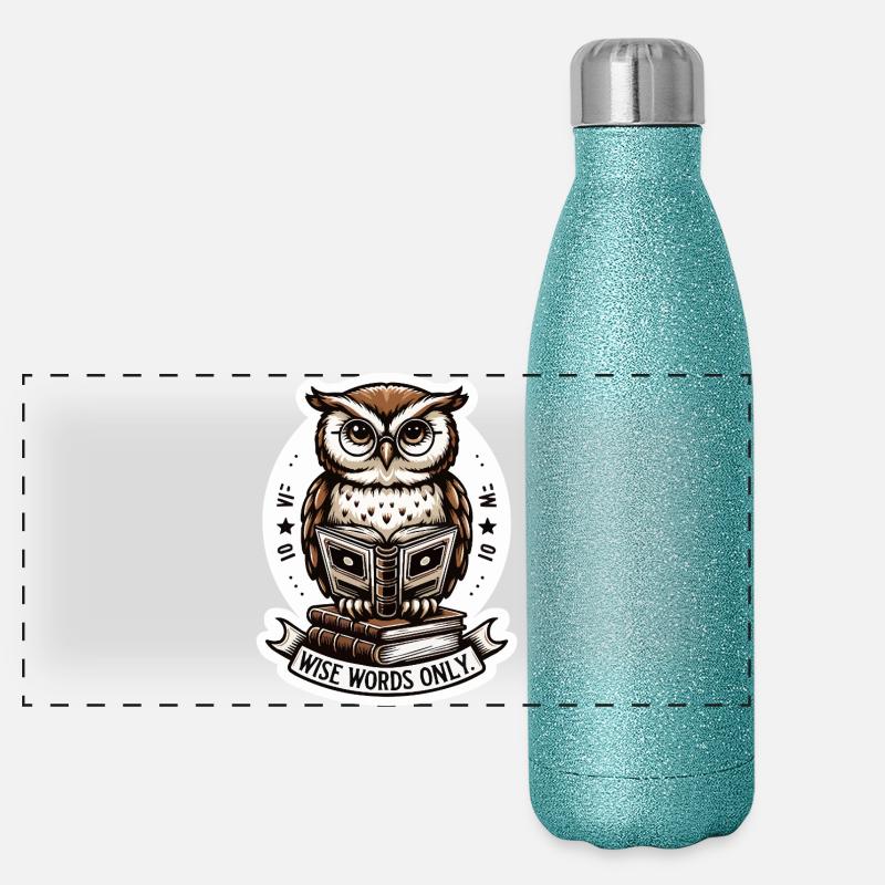 Weise Eule liest Buch Panorama Glitzer Isolierflasche 500 ml