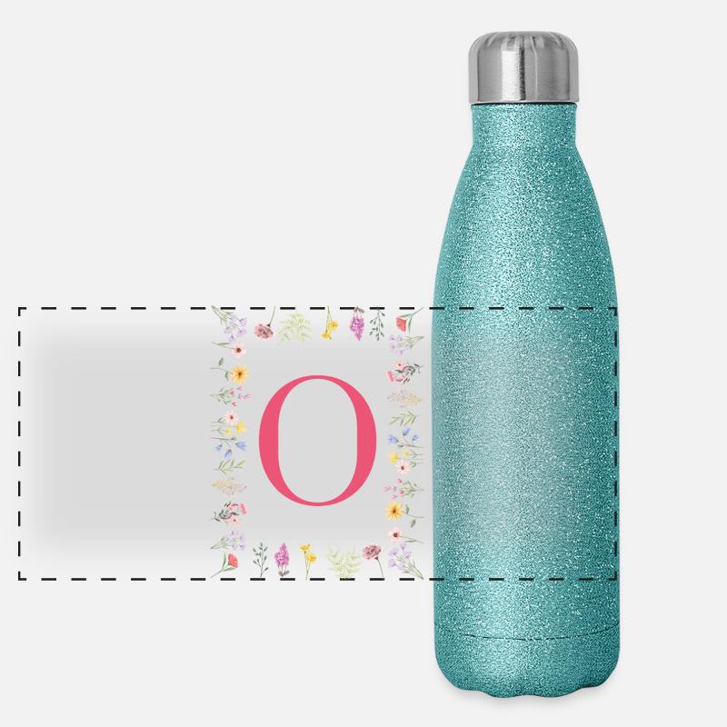 Initiales florales « O », lettres monogrammes Gourde isotherme panoramique pailletée 500 ml