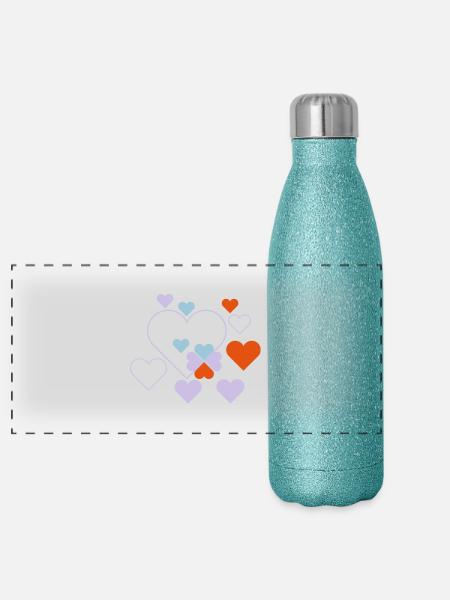 herzen - Panorama Glitzer Isolierflasche 500 ml - Blau Glitzer - Vorne