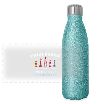 East Frisia ready for a holiday, German North Sea - Panoramic Glitter Thermal Bottle 500 ml - blue glitter - Front