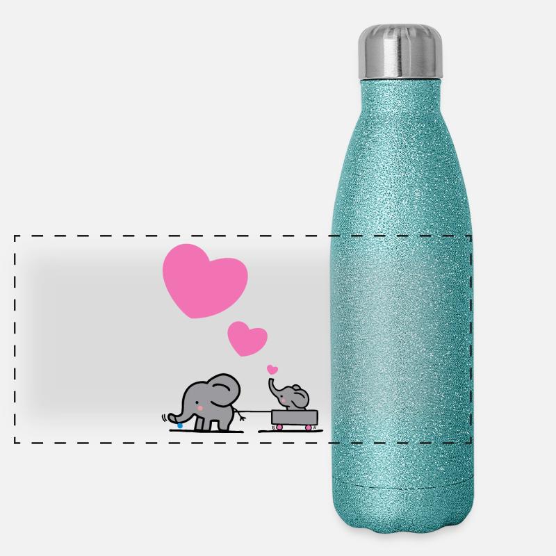 Big Elephant dessine de petits éléphants avec un cœur Gourde isotherme panoramique pailletée 500 ml