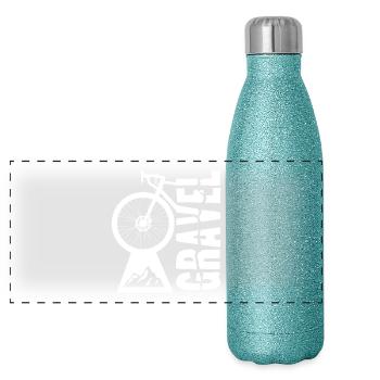 Gravel bike design with wheel and mountain motif - Panoramic Glitter Thermal Bottle 500 ml - blue glitter - Front