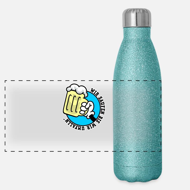 Wir saufen bis wir umfallen - Party und Bier Panorama Glitzer Isolierflasche 500 ml