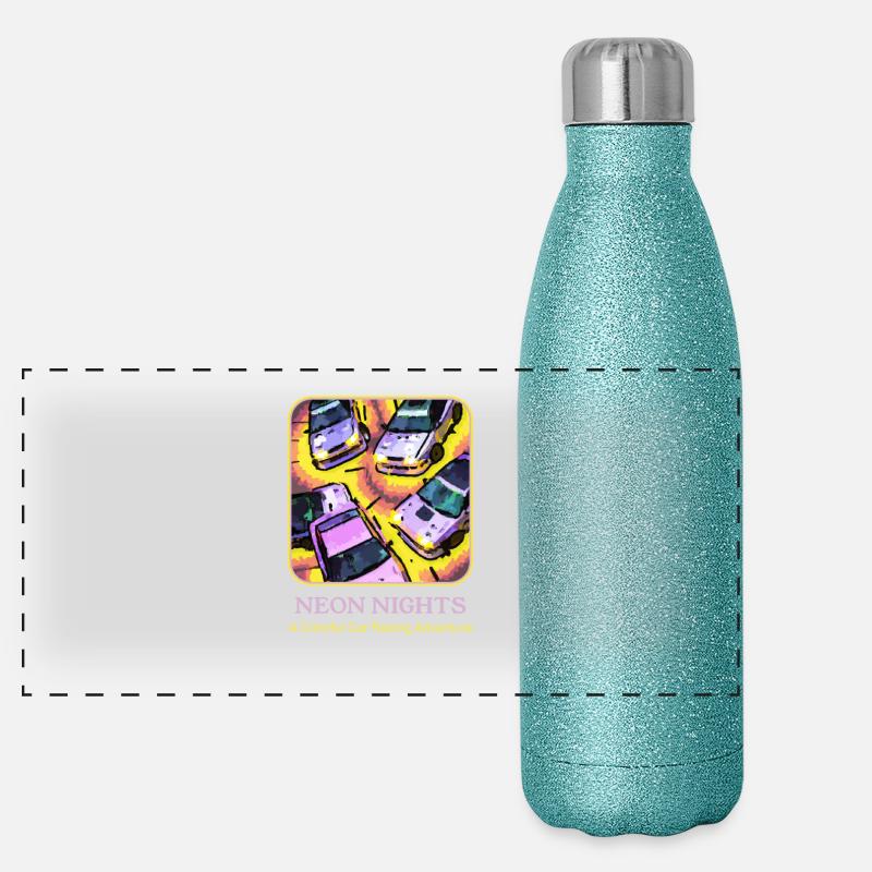 Neon Nights: Ein farbenfrohes Autorennen-Abenteuer Panorama Glitzer Isolierflasche 500 ml