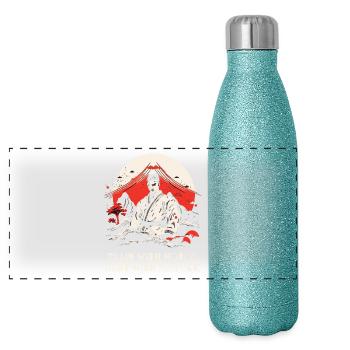 Entraînez-vous avec honneur, combattez avec respect: Karaté Dojo - Gourde isotherme panoramique pailletée 500 ml - paillettes bleues - Devant