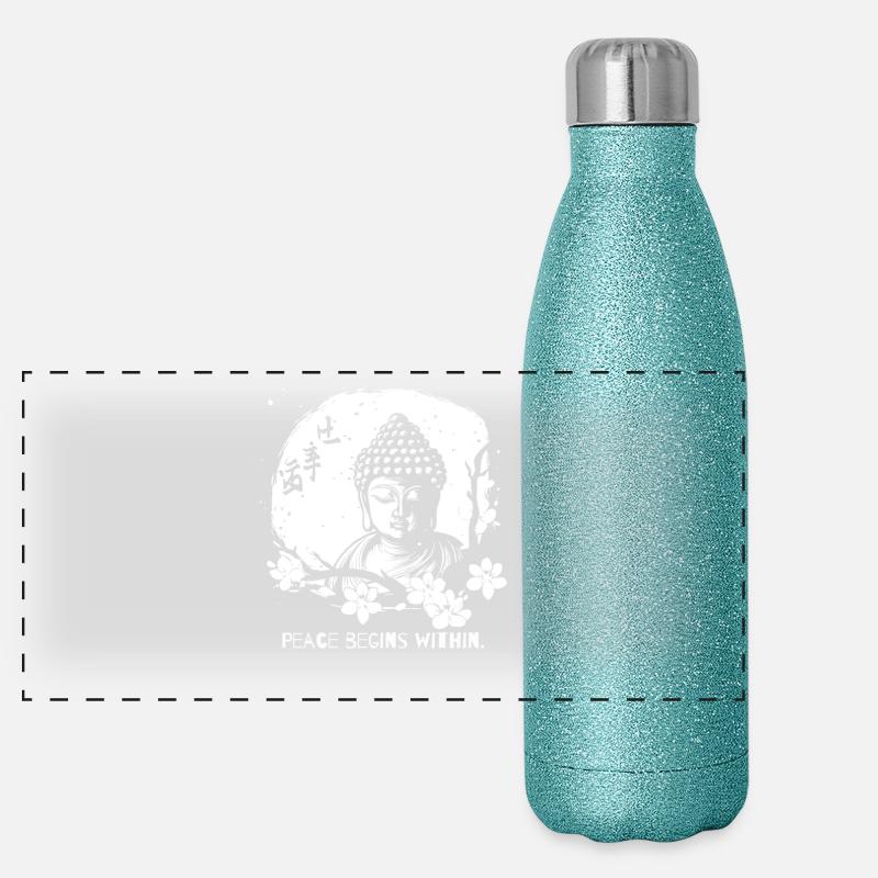 Frieden beginnt im Inneren - Buddha Panorama Glitzer Isolierflasche 500 ml