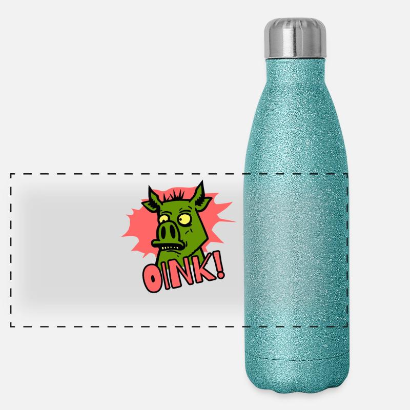 Grogner! Cochon de dessin animé Gourde isotherme panoramique pailletée 500 ml