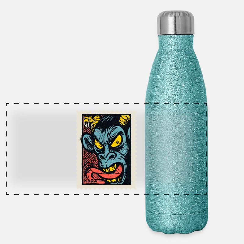 Demon monkey with long tongue, a comic book stamp Panoramic Glitter Thermal Bottle 500 ml