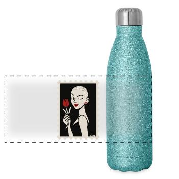 Buzzcut & Rose – un flirt de timbres - Gourde isotherme panoramique pailletée 500 ml - paillettes bleues - Devant