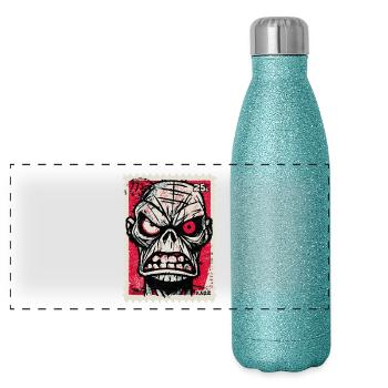 Wütender Totenkopf auf Briefmarke - Panorama Glitzer Isolierflasche 500 ml - Blau Glitzer - Vorne