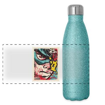 Héros de bande dessinée comme tampon rétro - Gourde isotherme panoramique pailletée 500 ml - paillettes bleues - Devant