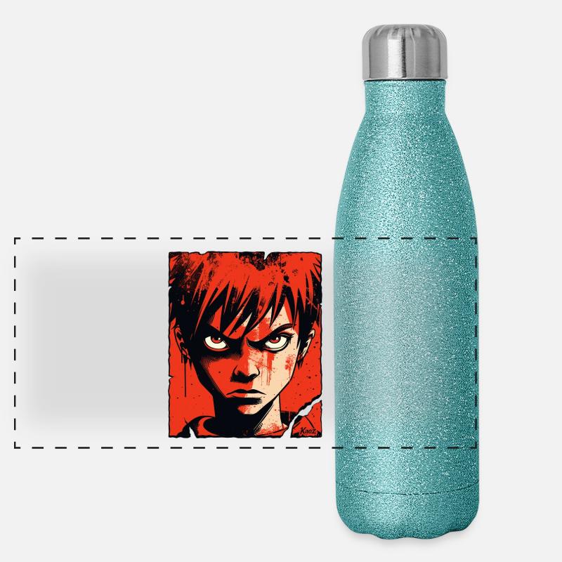 Wütender Junge im roten Comic-Stil Panorama Glitzer Isolierflasche 500 ml