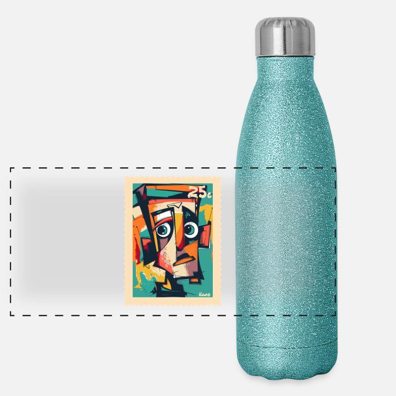 Kubistischer Kopf – Briefmarke der Verwirrung Panorama Glitzer Isolierflasche 500 ml