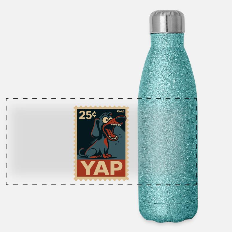 Teckel comique sur timbre-poste avec Yap Gourde isotherme panoramique pailletée 500 ml