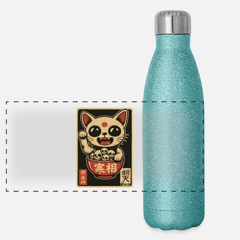 Dark Waving Cat with Skulls Panoramic Glitter Thermal Bottle 500 ml