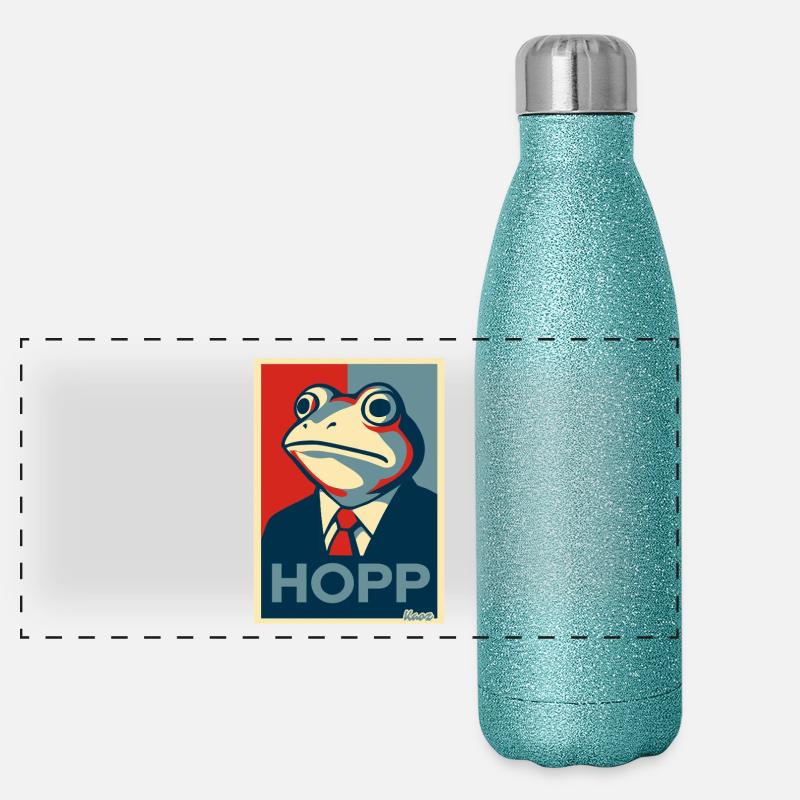 Frog in a suit with saying Hopp parody Panoramic Glitter Thermal Bottle 500 ml