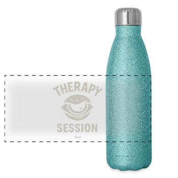 Cartoon Eye with Lettering Therapy Session - Panoramic Glitter Thermal Bottle 500 ml - blue glitter - Front