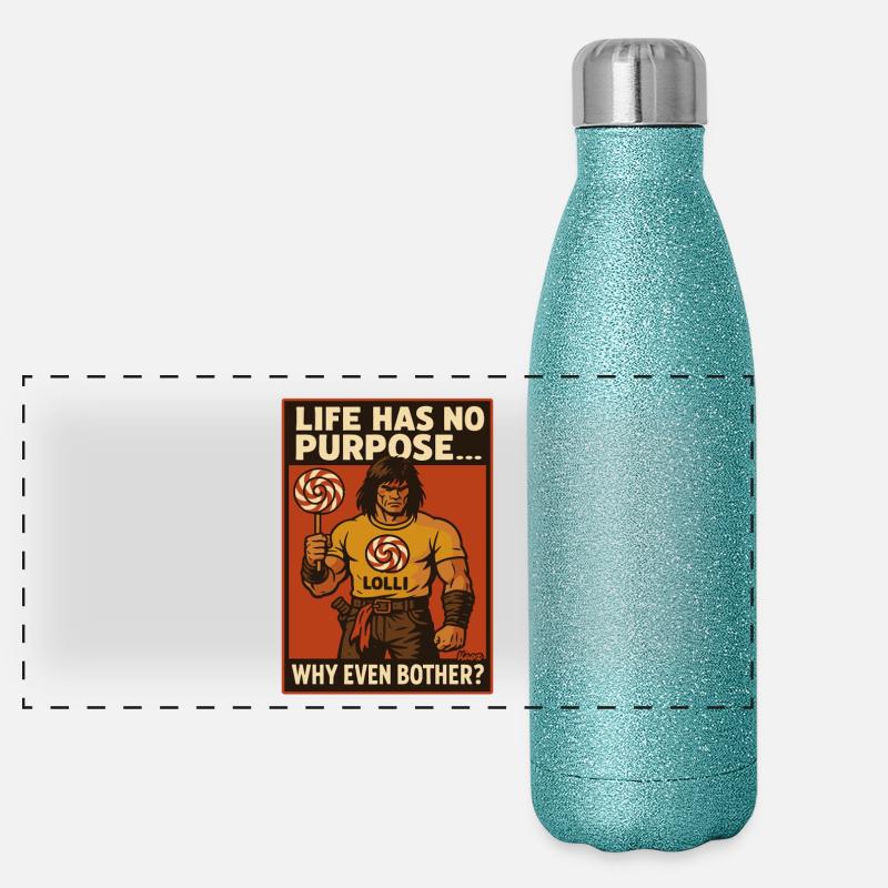 Muskulöser Krieger Mann mit Lolli Comicstil Panorama Glitzer Isolierflasche 500 ml
