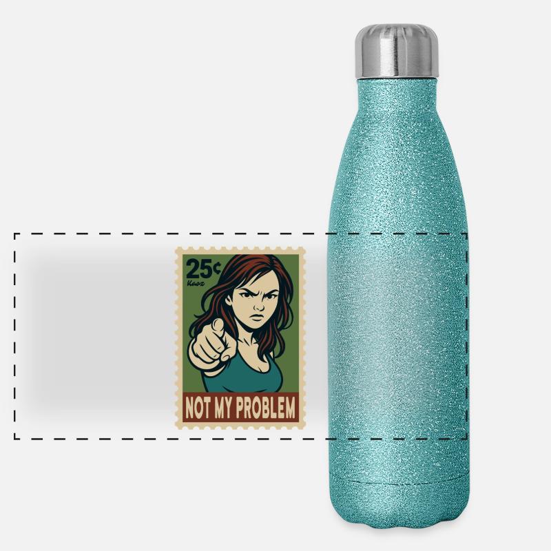 Femme pointant du doigt Pas mon problème Gourde isotherme panoramique pailletée 500 ml