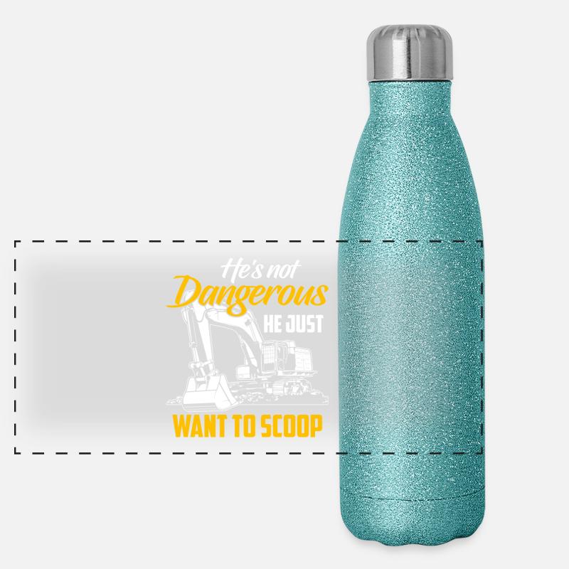 Excavator Shirt · Construction Site · Worker · Dredging Panoramic Glitter Thermal Bottle 500 ml