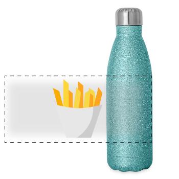 Pommes Frites - Panorama Glitzer Isolierflasche 500 ml - Blau Glitzer - Vorne